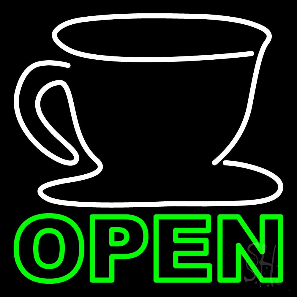 N105-1487-clear Double Stroke Coffee Cup Open Clear Backing Neon Sign - White & Green - 24 in. Tall x 24 in. Wide