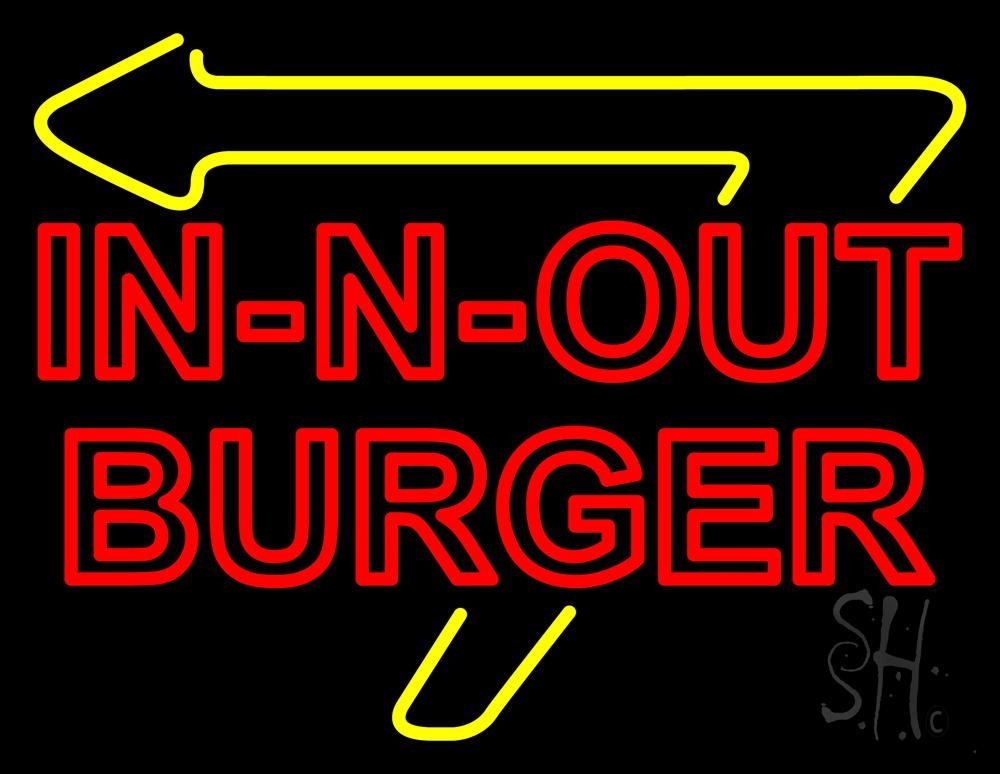 N105-4492-clear Double Stroke In N Out Burger with Arrow Clear Backing Neon Sign - Red & Yellow - 24 in. Tall x 31 in. Wide