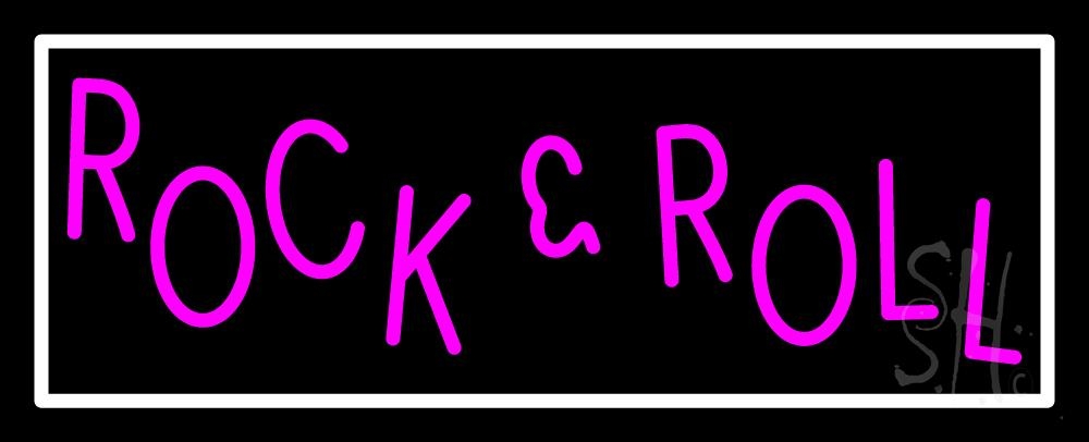 N105-8058-clear Pink Rock N Roll with White Border Clear Backing Neon Sign - White & Pink - 13 in. Tall x 32 in. Wide