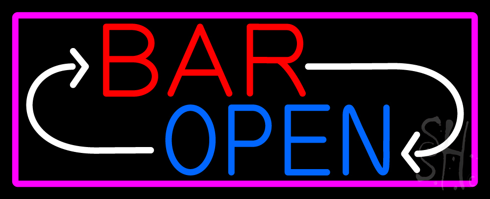 N105-14988-clear Bar Reverse Open Clear Backing Neon Sign - Red, Blue, White & Pink - 13 in. Tall x 32 in. Wide