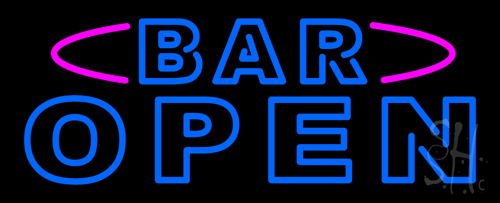 N105-15042-clear Blue Bar Open Double Stroke Clear Backing Neon Sign - Blue & Pink - 13 in. Tall x 32 in. Wide