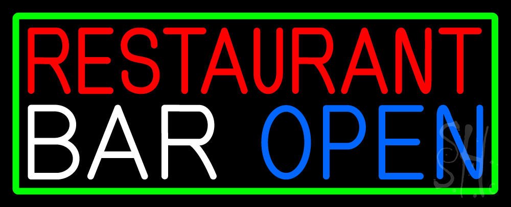 N105-16046-clear Restaurant Bar Open Clear Backing Neon Sign - Green, Red, White & Blue - 13 in. Tall x 32 in. Wide
