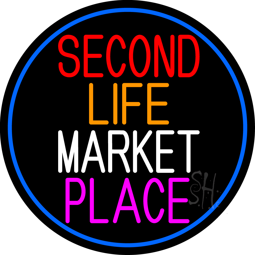 N105-16088-clear Second Life Marketplace Oval with Blue Border Clear Backing Neon Sign - Multi Color - 26 in. Tall x 26 in. Wide