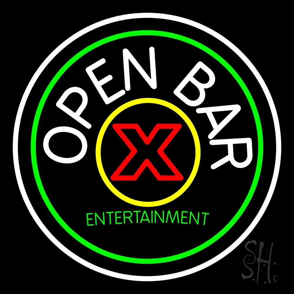 N105-0920-clear Round Bar Open Clear Backing Neon Sign - White, Green, Red & Yellow - 24 in. Tall x 24 in. Wide