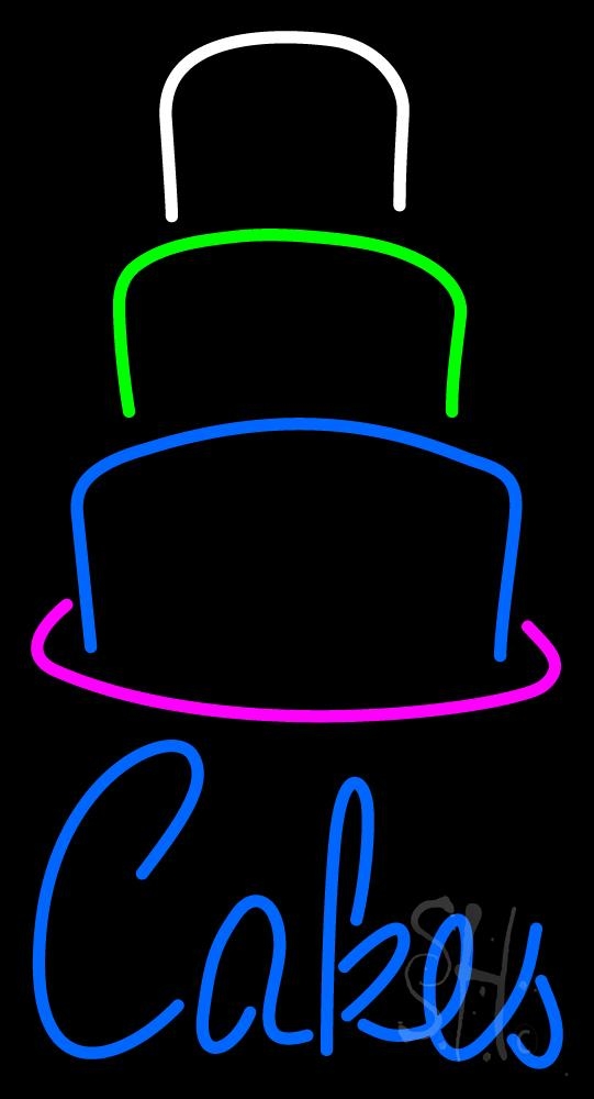 N105-0944-clear Cake with Cake Layer Clear Backing Neon Sign - White, Green, Blue & Pink - 37 in. Tall x 20 in. Wide