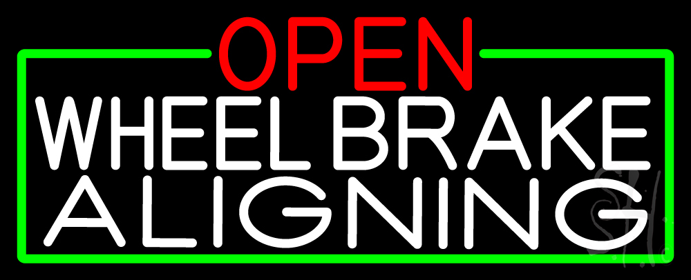 N105-16792-clear Open Wheel Brake Aligning with Green Border Clear Backing Neon Sign - Red, White & Green - 13 in. Tall x 32 in. Wide