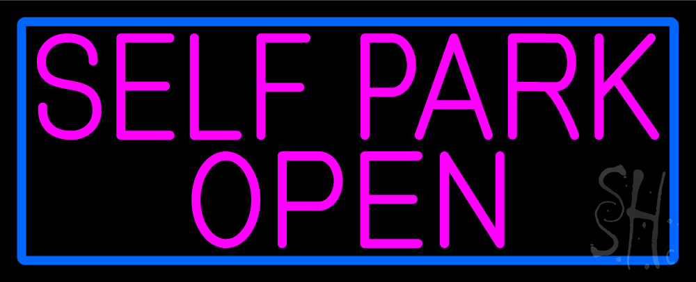 N105-16842-clear Pink Self Park Open with Blue Border Clear Backing Neon Sign - Pink & Blue - 13 in. Tall x 32 in. Wide