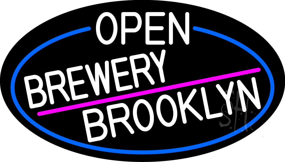 N105-16980-clear White Open Brewery Brooklyn Oval with Blue Border Clear Backing Neon Sign - White, Pink & Blue - 17 in. Tall x 30 in. Wide