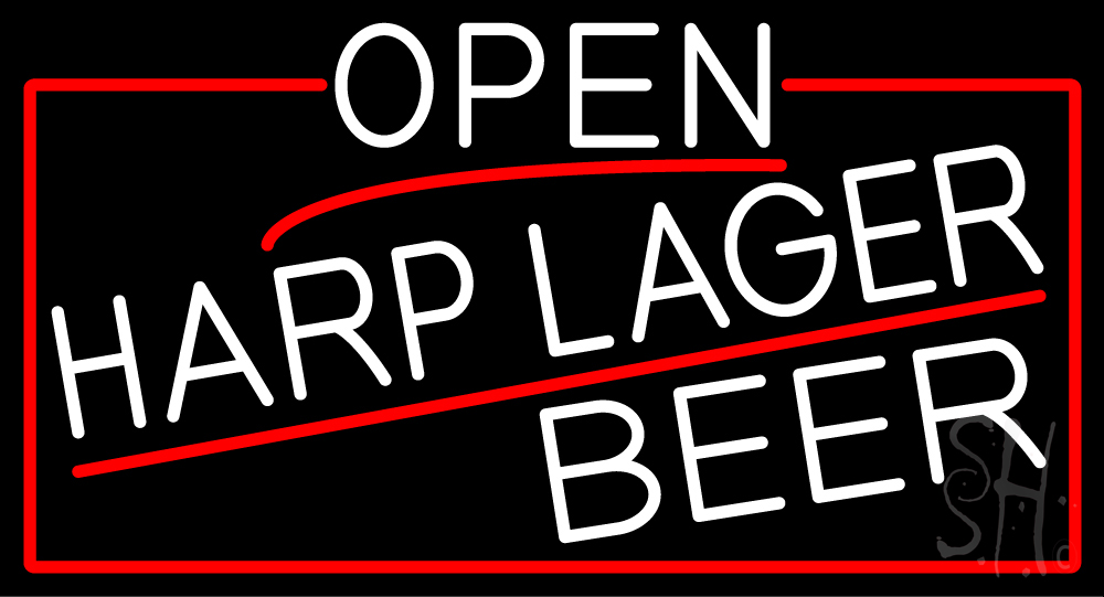 N105-17004-clear White Open Harp Lager Beer with Red Border Clear Backing Neon Sign - Red & White - 20 in. Tall x 37 in. Wide