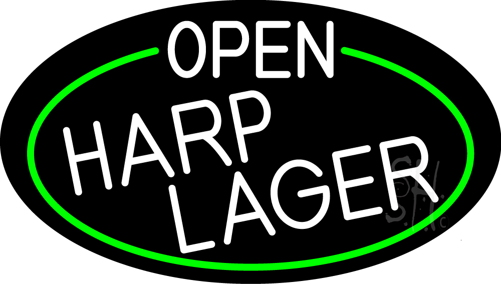 N105-17005-clear White Open Harp Lager Oval with Green Border Clear Backing Neon Sign - Green & White - 17 in. Tall x 30 in. Wide