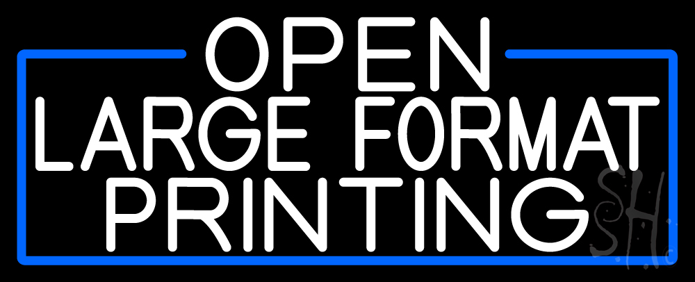 N105-17024-clear White Open Large Format Printing with Blue Border Clear Backing Neon Sign - White & Blue - 13 in. Tall x 32 in. Wide