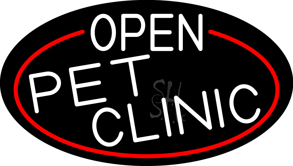 N105-17049-clear White Open Pet Clinic Oval with Red Border Clear Backing Neon Sign - White & Red - 17 in. Tall x 30 in. Wide