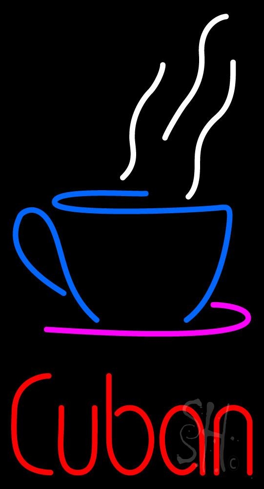 N105-3437-clear Cuban with Coffee Cup Clear Backing Neon Sign - Red, White & Blue - 37 in. Tall x 20 in. Wide