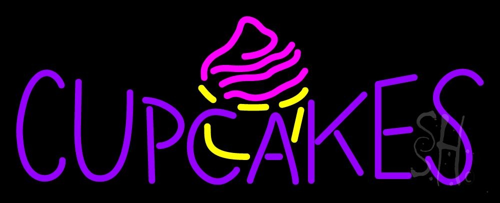 N105-1215-clear Purple Cupcakes with Cupcake In Between Clear Backing Neon Sign - Purple, Yellow & Pink - 13 in. Tall x 32 in. Wide