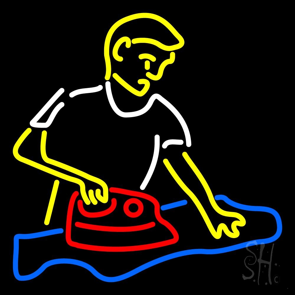 N105-1653-clear Laundry Man Logo Clear Backing Neon Sign - Yellow, Blue, White & Red - 24 in. Tall x 24 in. Wide