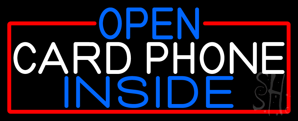 N105-16596-clear Open Card Phone Inside with Red Border Clear Backing Neon Sign - Blue, White & Red - 13 in. Tall x 32 in. Wide