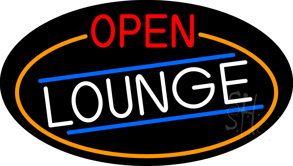 N105-16701-clear Open Lounge Oval with Orange Border Clear Backing Neon Sign - Orange, Red, Blue & White - 17 in. Tall x 30 in. Wide