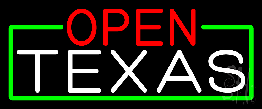 N105-16779-clear Open Texas with Green Border Clear Backing Neon Sign - Red, White & Green - 10 in. Tall x 24 in. Wide