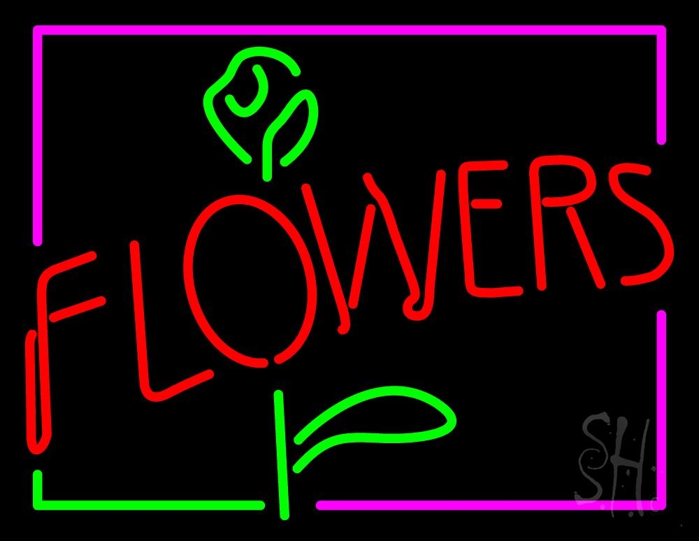N105-1760-clear Flowers Rose Logo Clear Backing Neon Sign - Pink, Green & Red - 24 in. Tall x 31 in. Wide