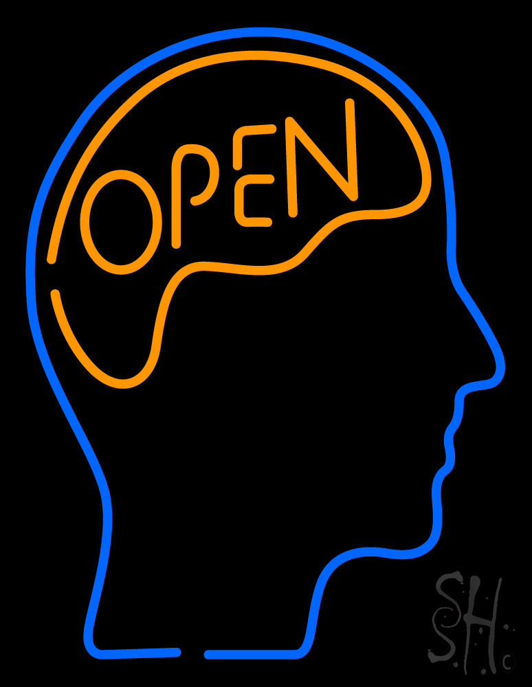 N105-17658-clear Open with Man Head Clear Backing Neon Sign - Orange & Blue - 31 in. Tall x 24 in. Wide