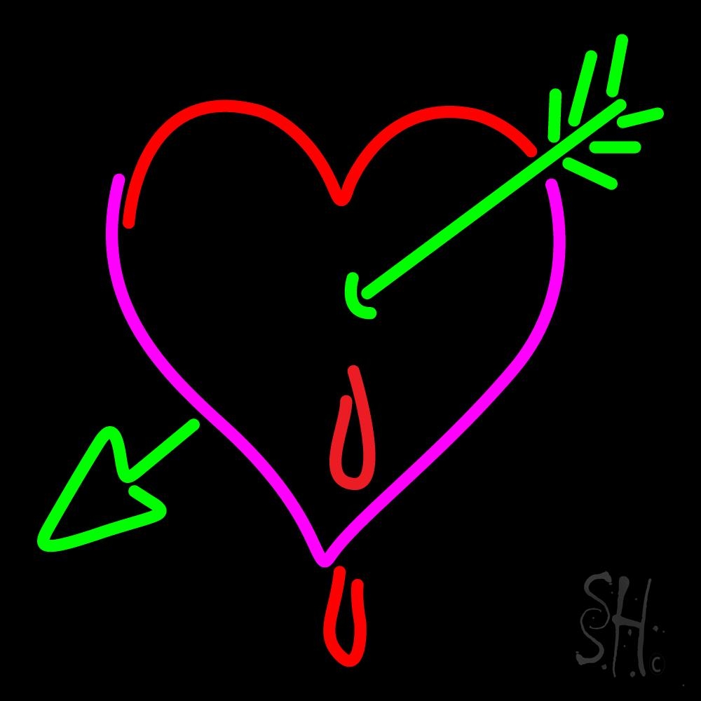 N105-1781-clear Heart Arrow I Love You Clear Backing Neon Sign - Green, Pink & Red - 24 in. Tall x 24 in. Wide