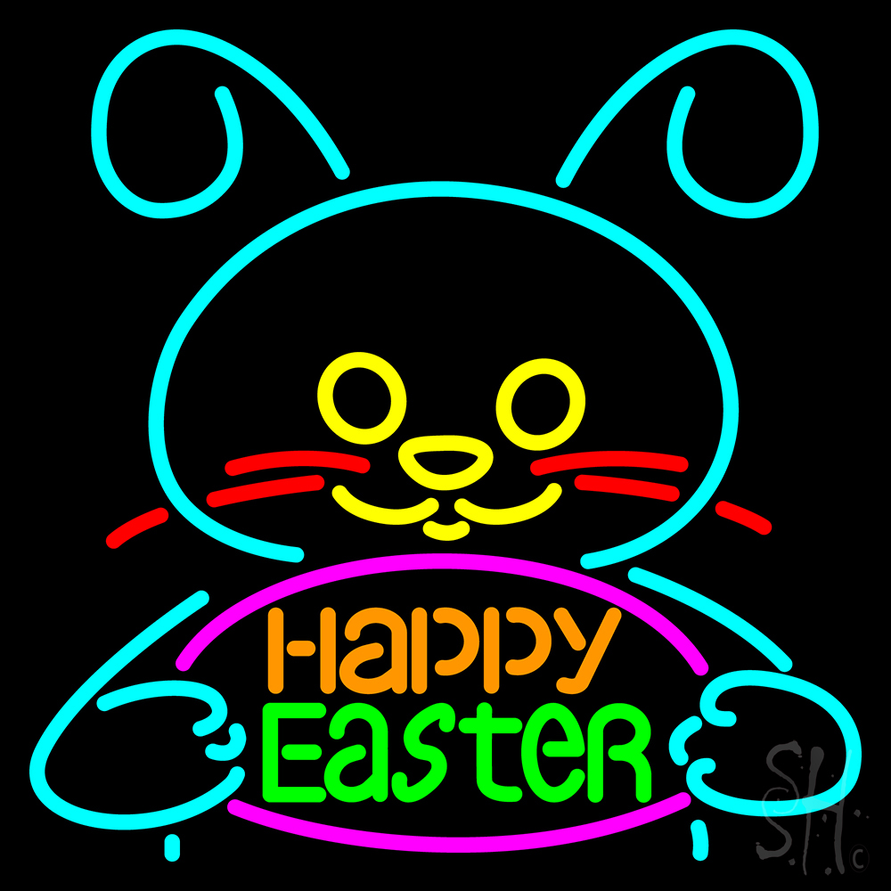 N105-14894-clear Happy Easter 2 Clear Backing Neon Sign - Multi Color - 24 in. Tall x 24 in. Wide