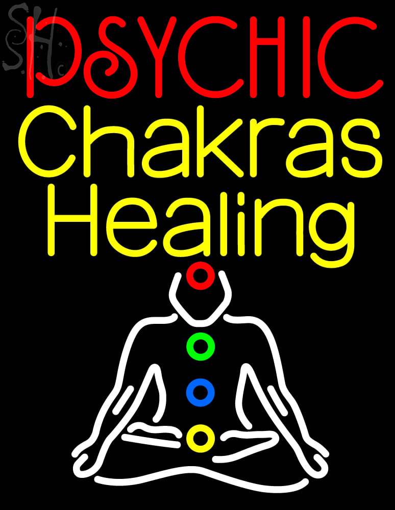 N105-11911-clear White Psychic Chakras Healing Clear Backing Neon Sign - Multi Color - 31 in. Tall x 24 in. Wide