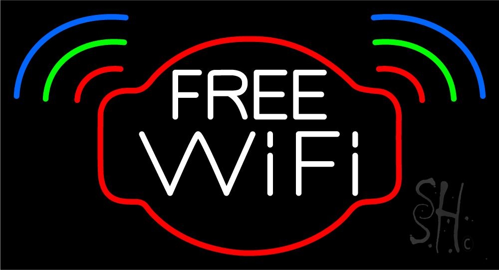 N105-5331-clear Free Wifi Inside Block 3 Clear Backing Neon Sign - Red, Green, Blue & White - 20 in. Tall x 37 in. Wide