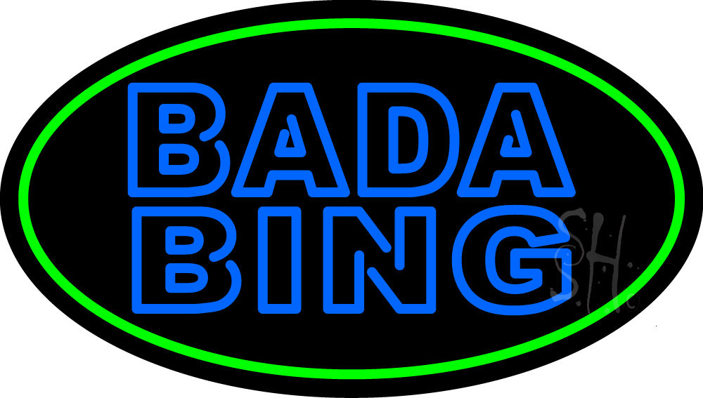 N105-15376-clear Double Stroke Blue Bada Bing with Green Border Clear Backing Neon Sign - Blue & Green - 17 in. Tall x 30 in. Wide