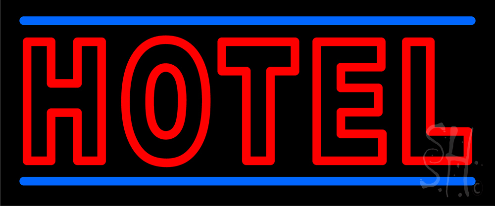 N105-15404-clear Double Stroke Red Hotel Clear Backing Neon Sign - Red & Blue - 10 in. Tall x 24 in. Wide