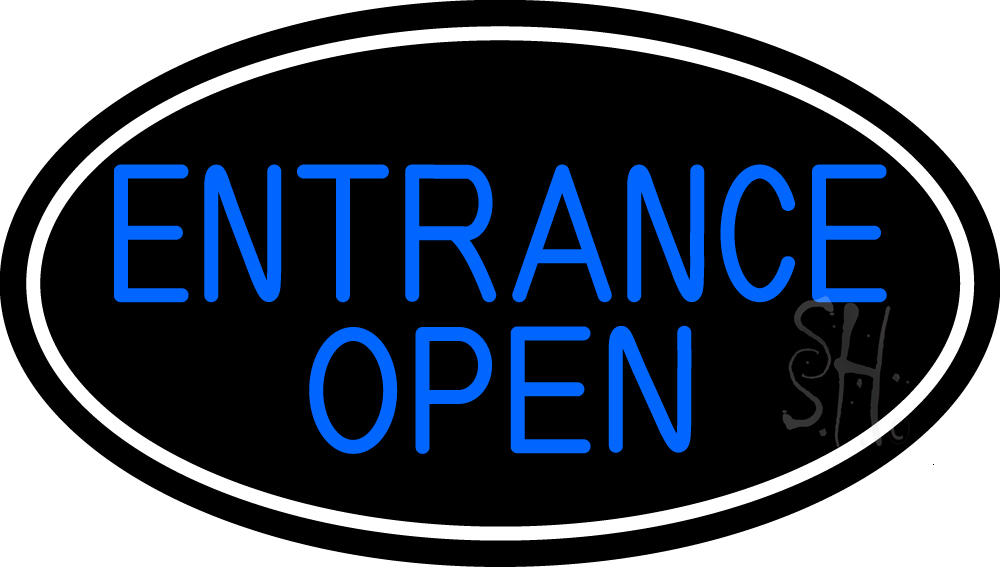 N105-15424-clear Entrance Open Oval with White Border Clear Backing Neon Sign - White & Blue - 17 in. Tall x 30 in. Wide