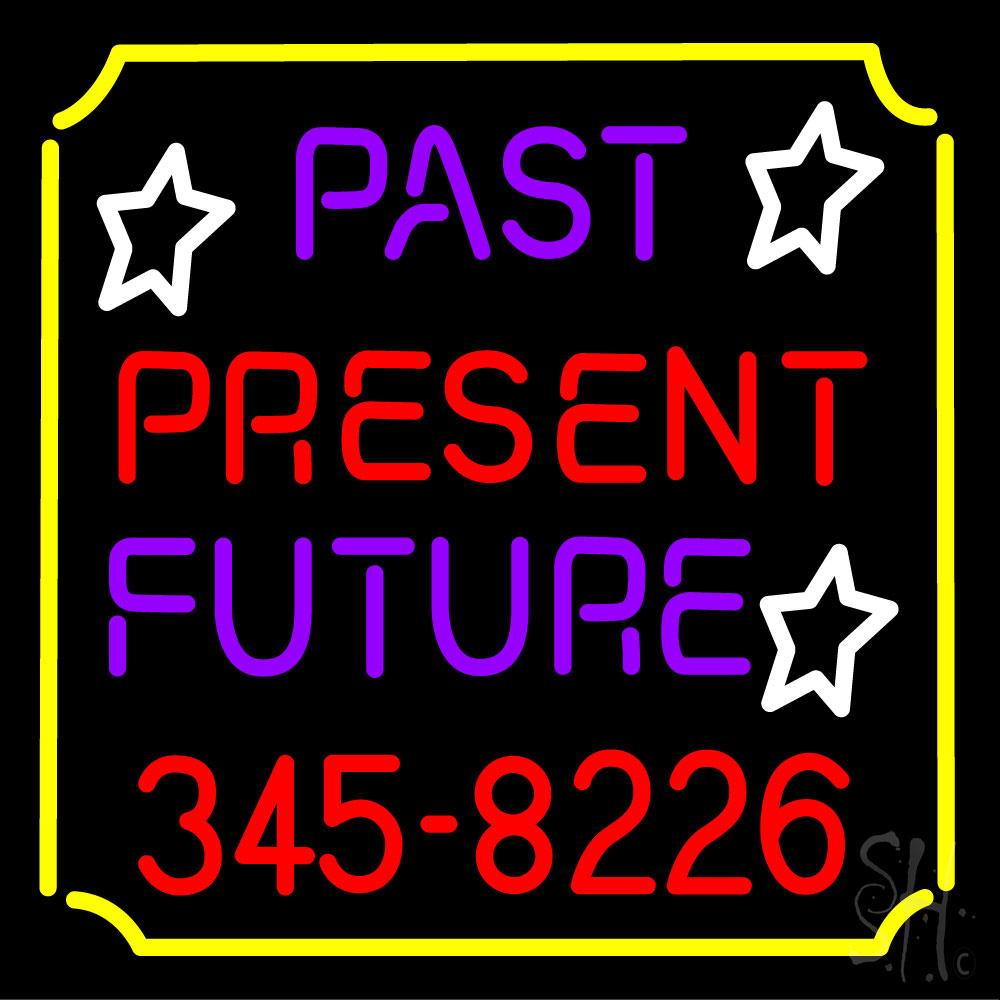 N105-20252-clear Past Present Future Border Clear Backing Neon Sign - Red, Purple, White & Yellow - 24 in. Tall x 24 in. Wide