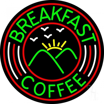 N105-11454-clear Green Breakfast & Coffee Clear Backing Neon Sign - Red, Green, White & Yellow - 26 in. Tall x 26 in. Wide