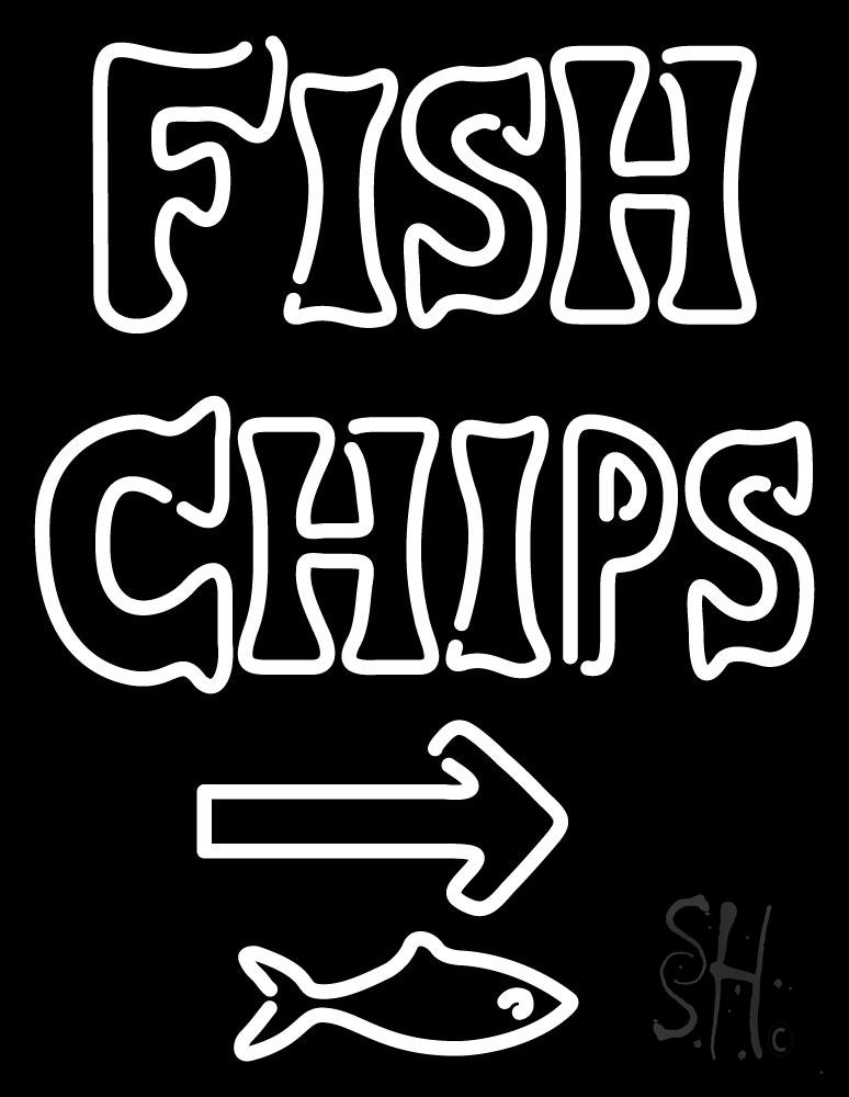 N105-1158-clear White Fish & Chips with Arrow Clear Backing Neon Sign - 24 in. Tall x 31 in. Wide