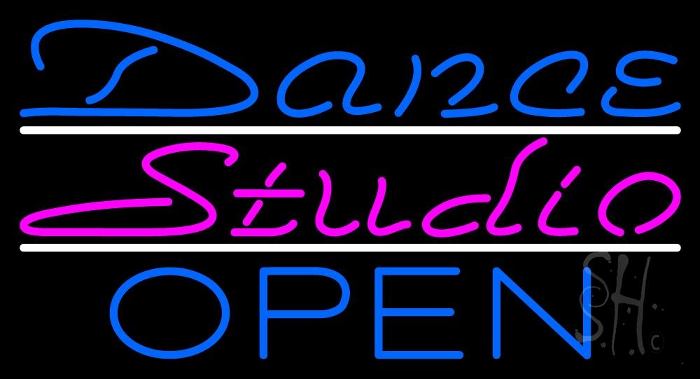 N105-3548-clear Dance Studio Open Clear Backing Neon Sign - Blue, White & Pink - 20 in. Tall x 37 in. Wide