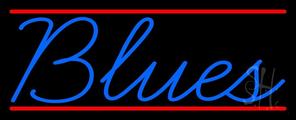N105-6818-clear Blues Cursive 2 Clear Backing Neon Sign - Blue & Red - 13 in. Tall x 32 in. Wide