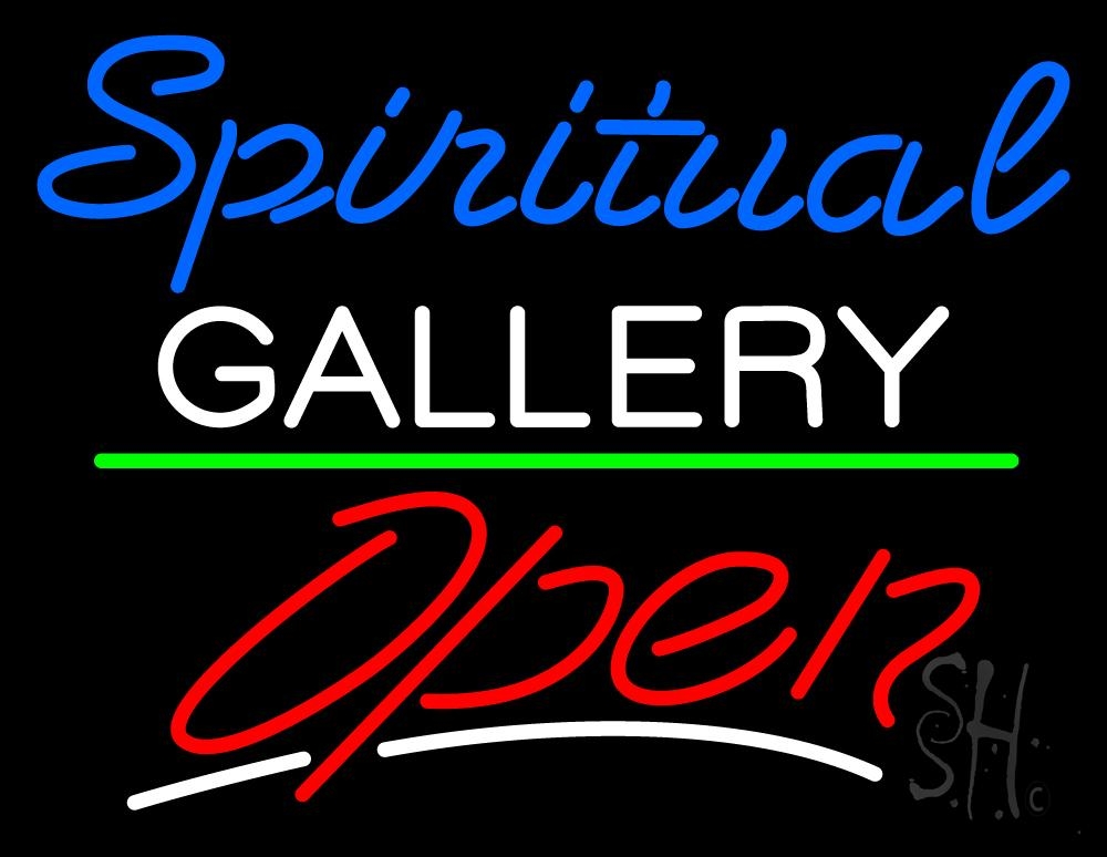 N105-6830-clear Blue Spritual White Gallery with Open 3 Clear Backing Neon Sign - Blue, White, Red & Green - 24 in. Tall x 31 in. Wide