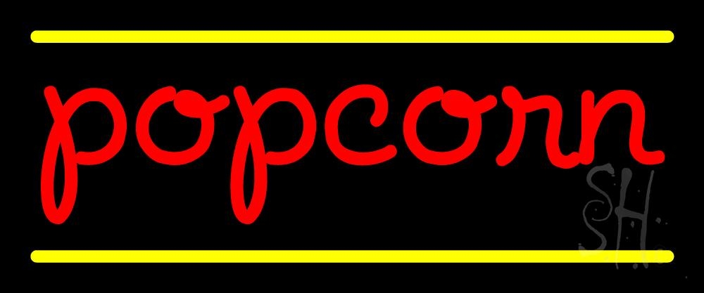 N105-7342-clear Red Cursive Popcorn Clear Backing Neon Sign - Yellow & Red - 10 in. Tall x 24 in. Wide