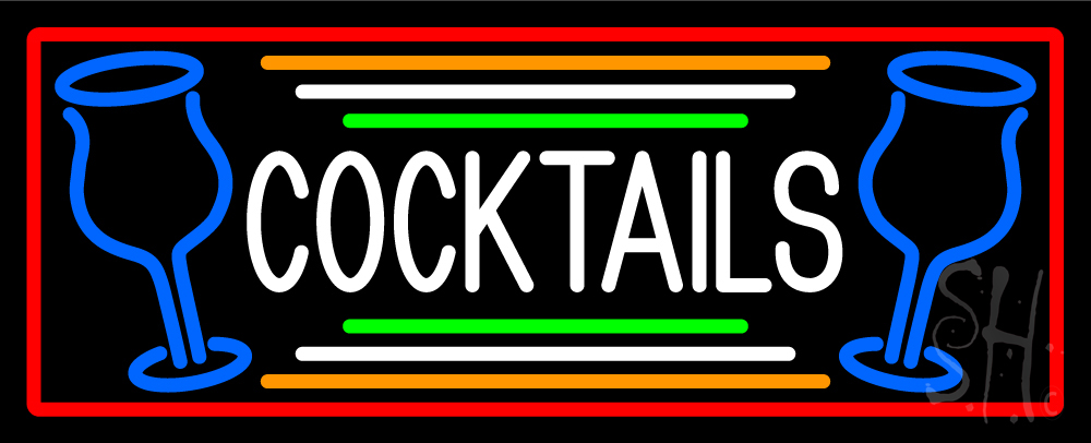 N105-15203-clear Cocktails with Two Glasses Open Clear Backing Neon Sign - Multi Color - 13 in. Tall x 32 in. Wide