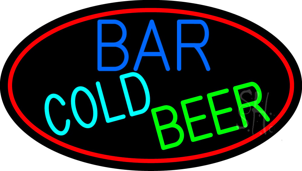 N105-15217-clear Cold Beer Bar with Red Border Clear Backing Neon Sign - Red, Blue, Turquoise & Green - 17 in. Tall x 30 in. Wide