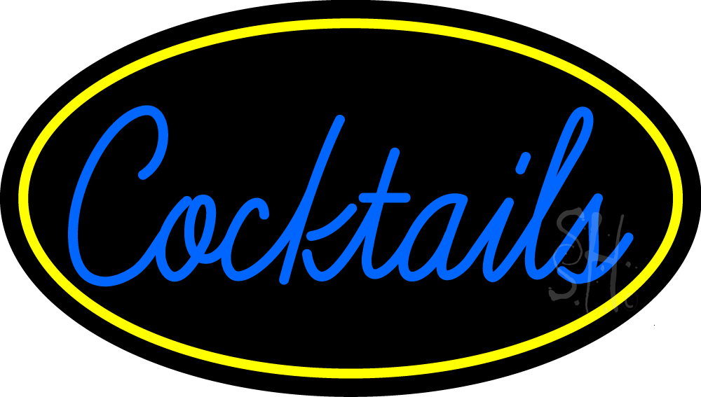 N105-15257-clear Cursive Cocktail Bar with Yellow Border Clear Backing Neon Sign - Blue & Yellow - 17 in. Tall x 30 in. Wide