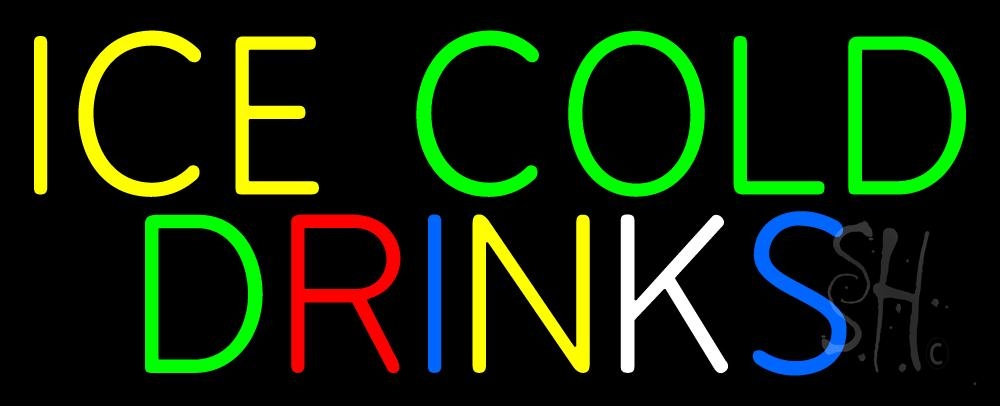 N105-1426-clear Multi Colored Ice Cold Drinks Clear Backing Neon Sign - Multi Color - 13 in. Tall x 32 in. Wide