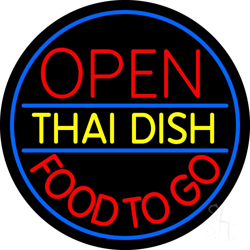 N105-2180-clear Round Open Thai Dish Food To Go Clear Backing Neon Sign - Blue, Red & Yellow - 26 in. Tall x 26 in. Wide -  The Sign Store