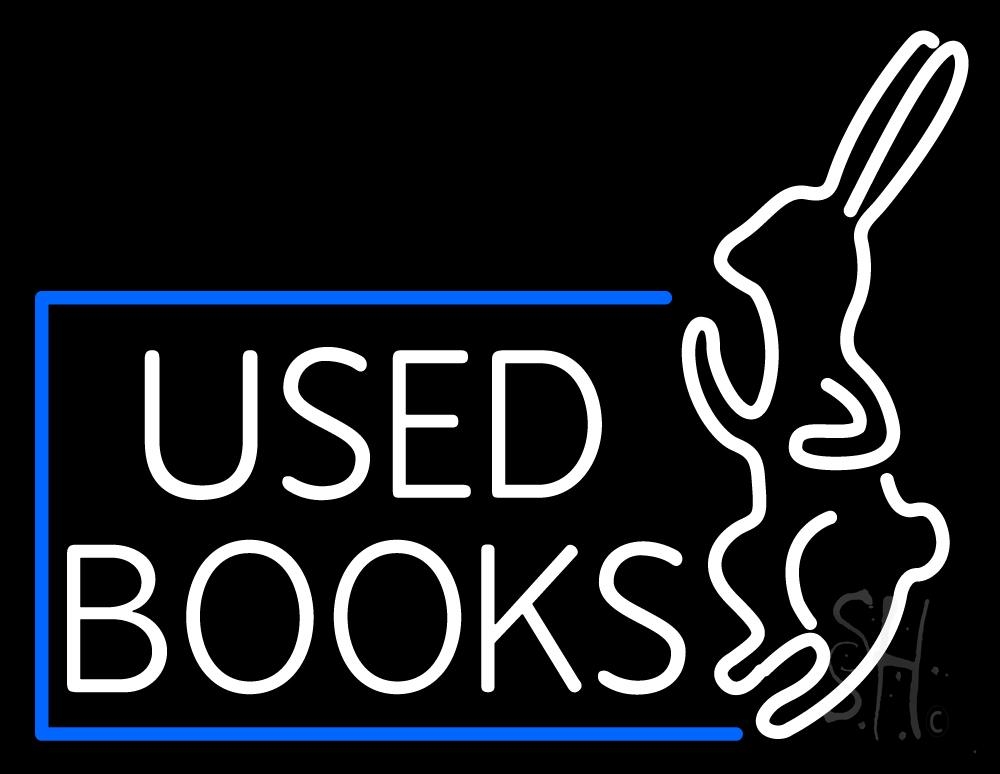 N105-2268-clear Used Books with Rabbit Logo Clear Backing Neon Sign - White & Blue - 24 in. Tall x 31 in. Wide