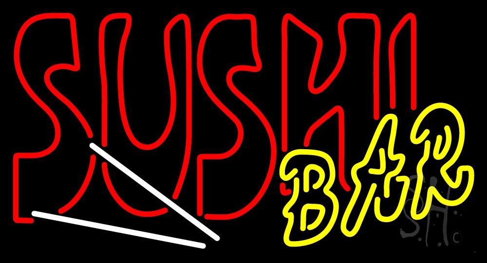N105-2874-clear Double Stroke Sushi Bar Clear Backing Neon Sign - Red, Yellow & White - 20 in. Tall x 37 in. Wide