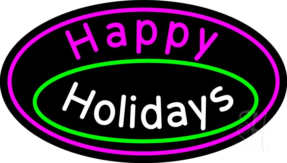 N105-12669-clear Cursive Happy Holidays Clear Backing Neon Sign - Pink, White & Green - 17 in. Tall x 30 in. Wide