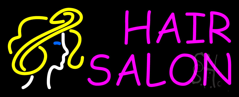N105-1807-clear Pink Double Stroke Hair Salon with Girl Logo Clear Backing Neon Sign - Pink, White, Blue & Yellow - 13 in. Tall x 32 in. Wide