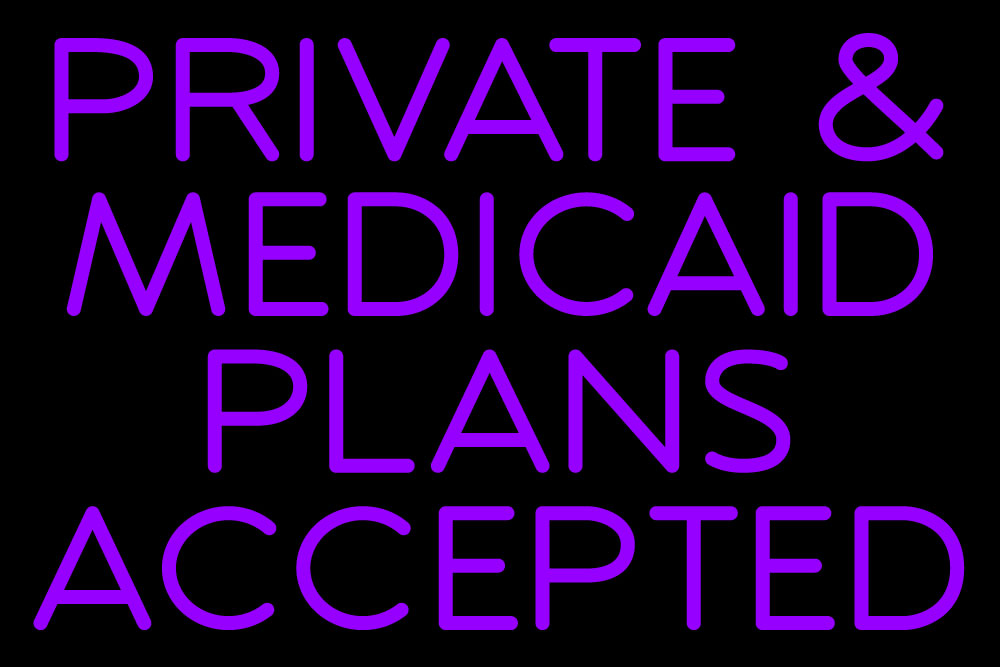 N100-208072-clear Private & Medicaid Plans Accepted Clear Backing Neon Sign - Purple - 20 in. Tall x 30 in. Wide