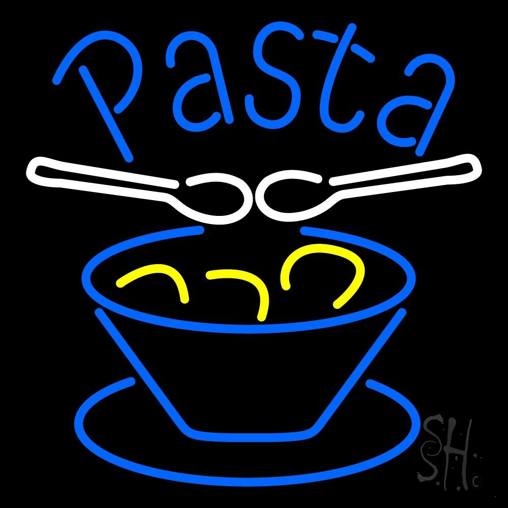 N105-1309-clear Blue Pasta with Bowl Clear Backing Neon Sign - Blue, Yellow & White - 24 in. Tall x 24 in. Wide