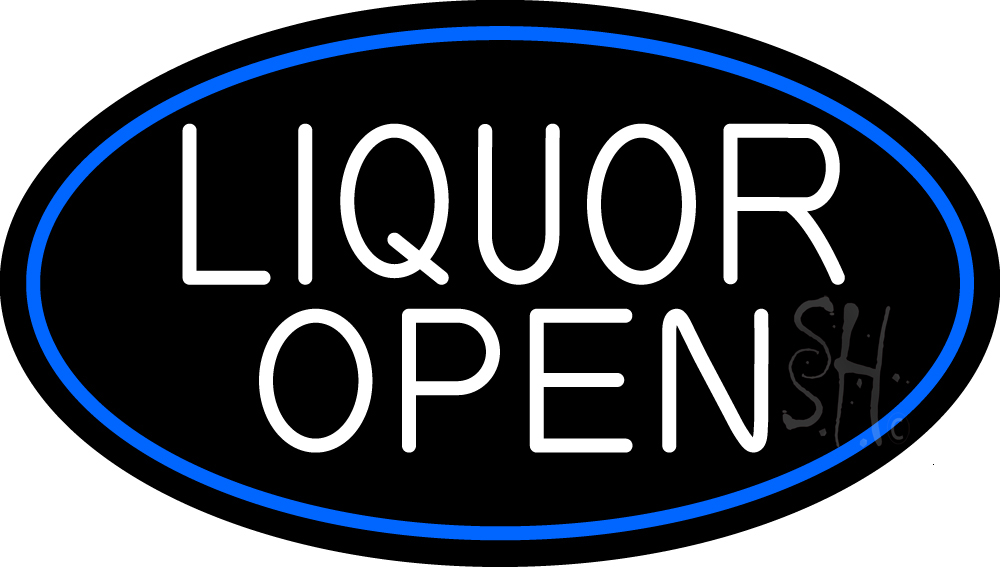 N105-16335-clear White Liquor Open Oval with Blue Border Clear Backing Neon Sign - White & Blue - 17 in. Tall x 30 in. Wide